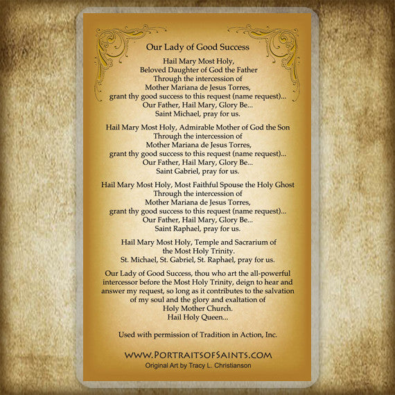 Our Lady of Good Success Holy Card - Portraits of Saints