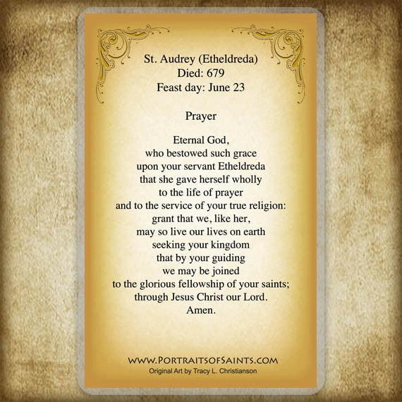 St. Audrey (Etheldreda) Holy Card Portraits of Saints