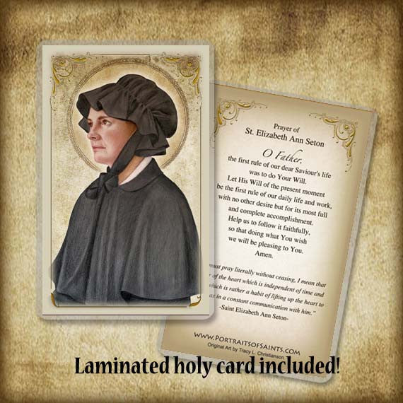 【Special Price】 熾天使棺額縁オブジェ St. Elizabeth Ann Seton Plaque & Holy Card Gift Set - Portraits of