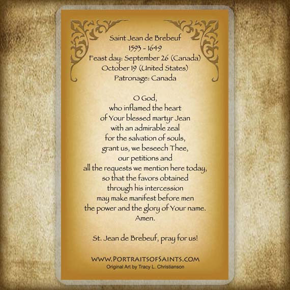 St. Jean de Brebeuf Holy Card Portraits of Saints