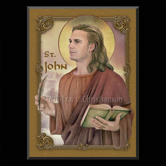 St. John the Evangelist Plaque & Holy Card Gift Set - Portraits of
