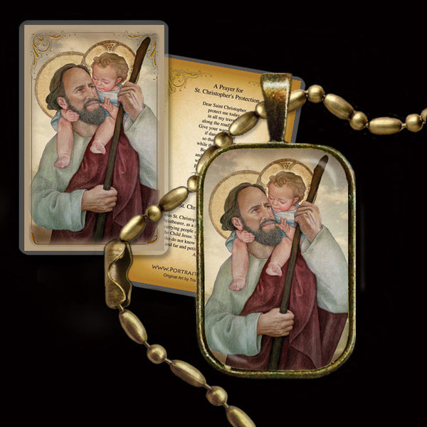St. Christopher Pendant & Holy Card Gift Set - Portraits of Saints