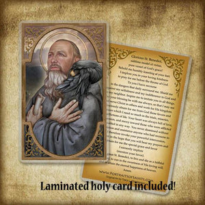 St. Benedict of Nursia Pendant & Holy Card Gift Set