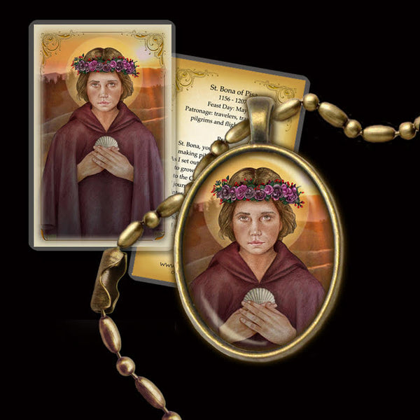 St. Bona of Pisa Pendant & Holy Card Gift Set - Portraits of Saints