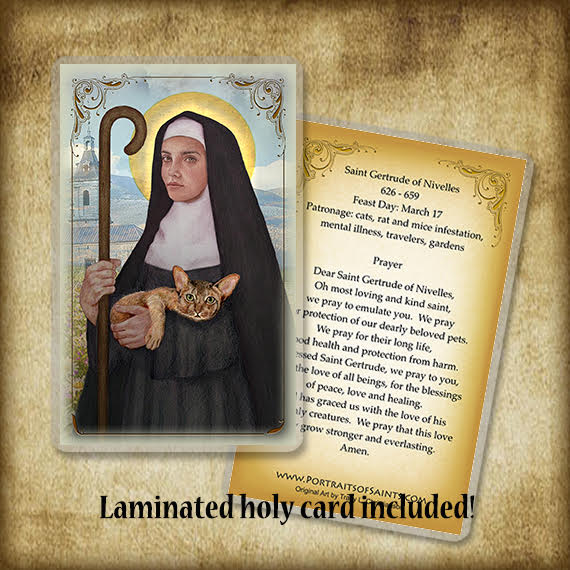 St. Gertrude of Nivelles Plaque & Holy Card Gift Set - Portraits