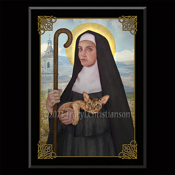 St. Gertrude of Nivelles Plaque & Holy Card Gift Set - Portraits