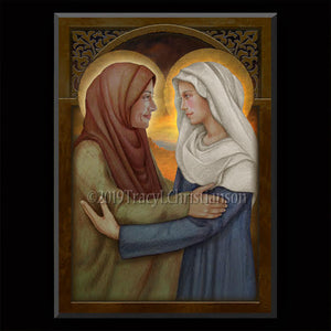 The Visitation of the Blessed Virgin Mary to St. Elizabeth Plaque & Holy Card Gift Set