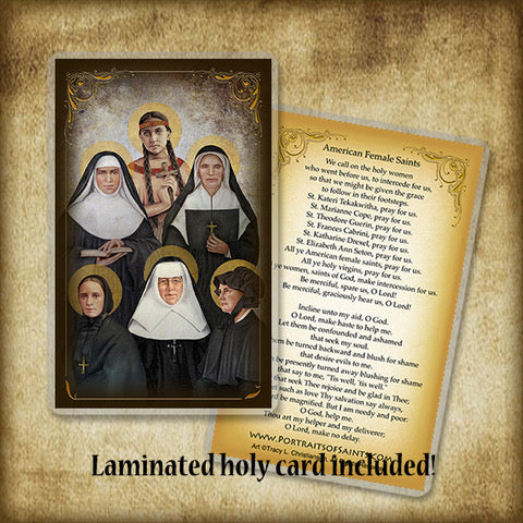 American Female Saints Plaque & Holy Card Gift Set - Portraits of Saints