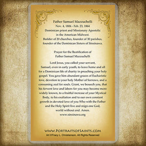 Venerable Fr. Samuel Mazzuchelli, OP Holy Card