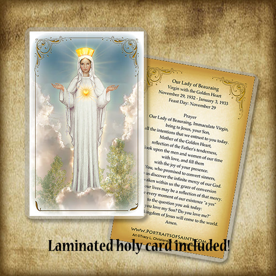 Our Lady of Beauraing Pendant & Holy Card Gift Set - Portraits of Saints