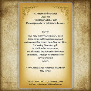St. Artemius the Martyr Holy Card