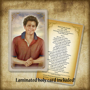 St. Carlo Acutis Plaque & Holy Card Gift Set