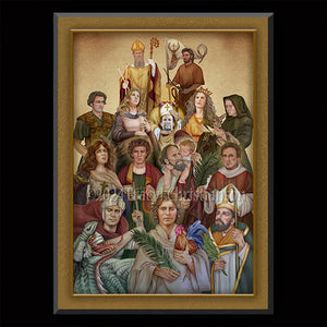 The Fourteen Holy Helpers Plaque & Holy Card Gift Set