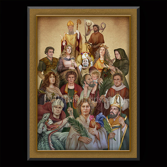 The Fourteen Holy Helpers Plaque & Holy Card Gift Set - Portraits of Saints