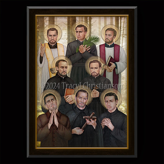North American Martyrs Plaque & Holy Card Gift Set - Portraits of Saints