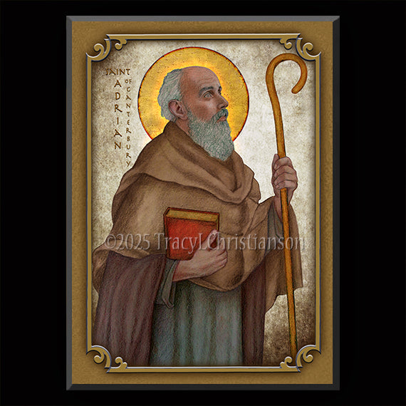 St. Adrian of Canterbury Plaque & Holy Card Gift Set - Portraits of Saints