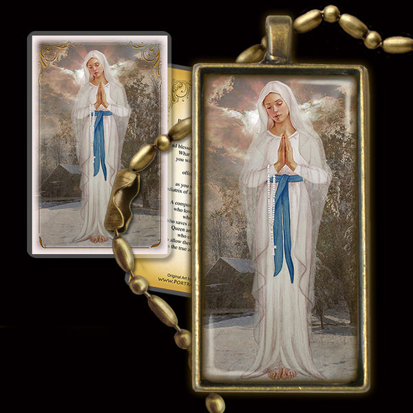 Our Lady of Banneux Pendant & Holy Card Gift Set - Portraits of Saints