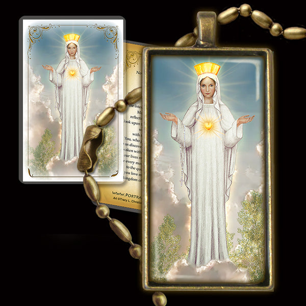 Our Lady of Beauraing Pendant & Holy Card Gift Set - Portraits of Saints
