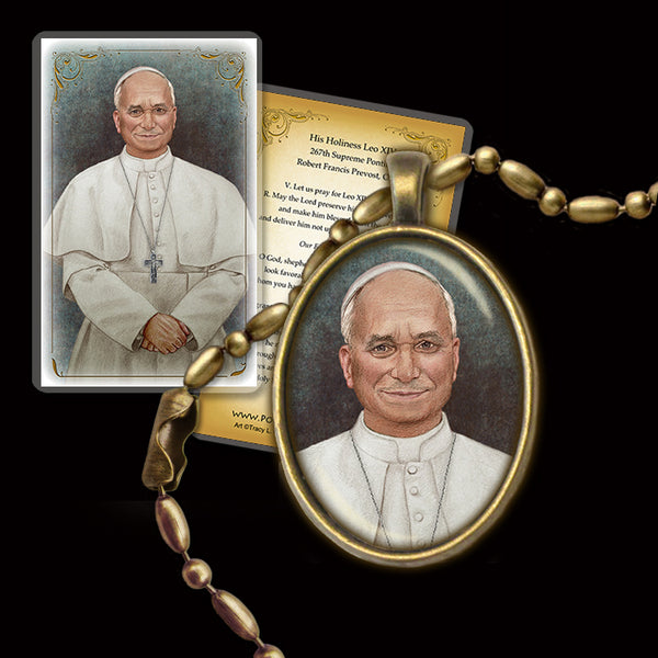 Pope Leo XIV Pendant & Holy Card Gift Set - Portraits of Saints
