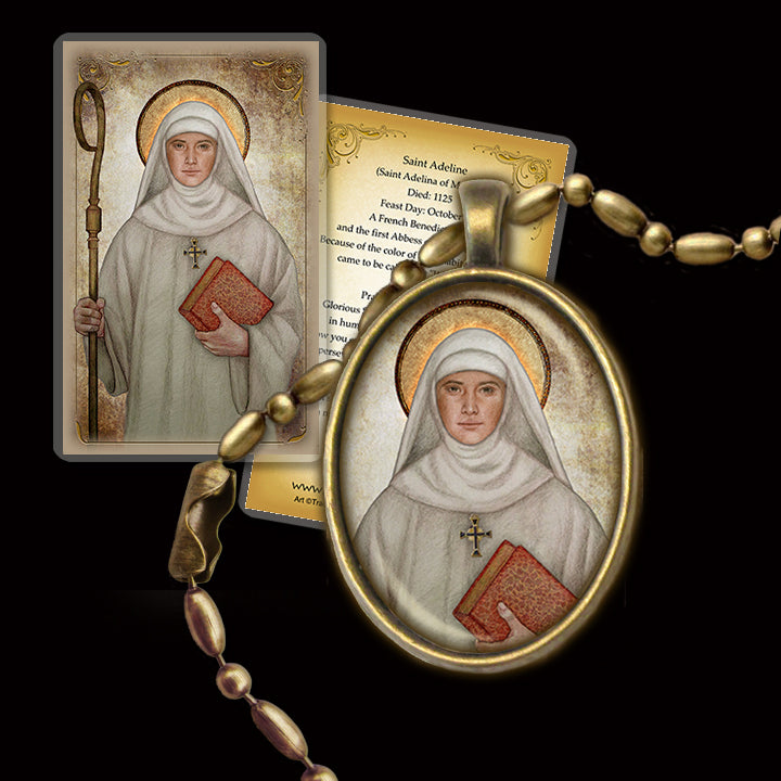 St. Adeline (Adelina) of Mortain Pendant & Holy Card Gift Set