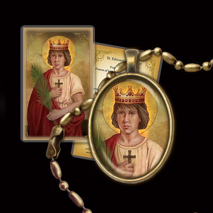St. Edward the Martyr Pendant & Holy Card Gift Set