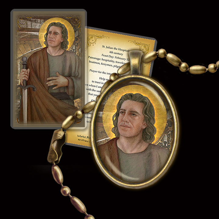 St. Julian the Hospitaller Pendant & Holy Card Gift Set