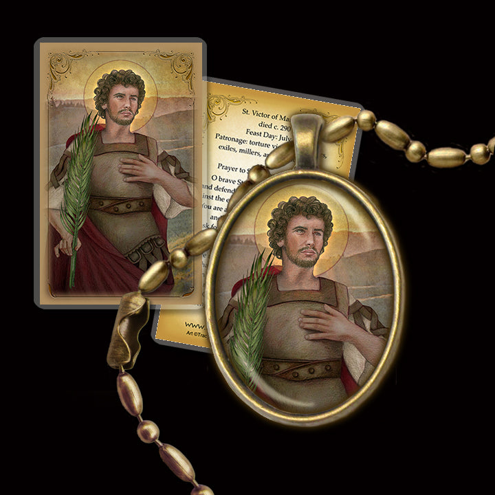 St. Victor of Marseilles Pendant & Holy Card Gift Set