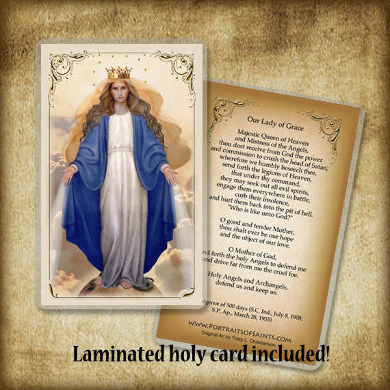 Our Lady of Grace Plaque & Holy Card Gift Set - Portraits of Saints