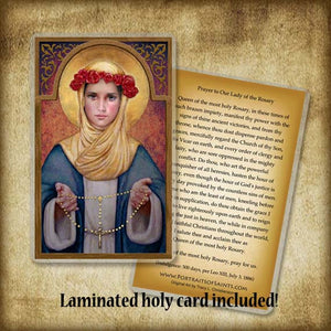 Our Lady of the Rosary Plaque & Holy Card Gift Set