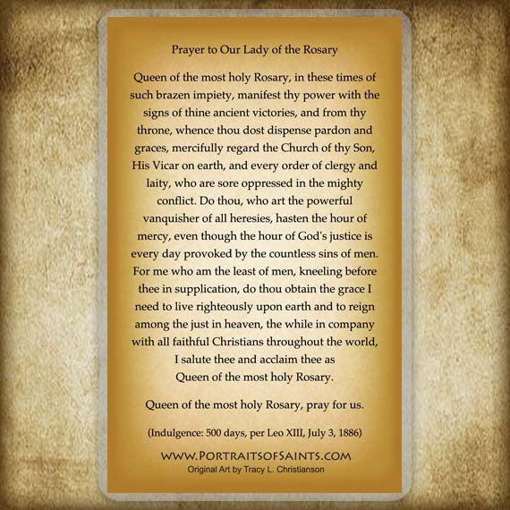 Our Lady of the Rosary Holy Card - Portraits of Saints