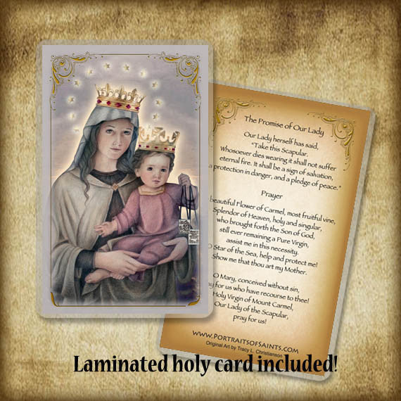 Our Lady of Mount Carmel Pendant & Holy Card Gift Set - Portraits of Saints