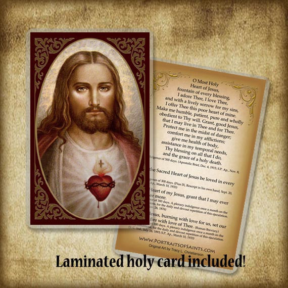 Sacred Heart (C2) Plaque & Holy Card Gift Set - Portraits of Saints