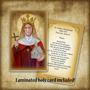 St. Audrey (Etheldreda) Plaque & Holy Card Gift Set