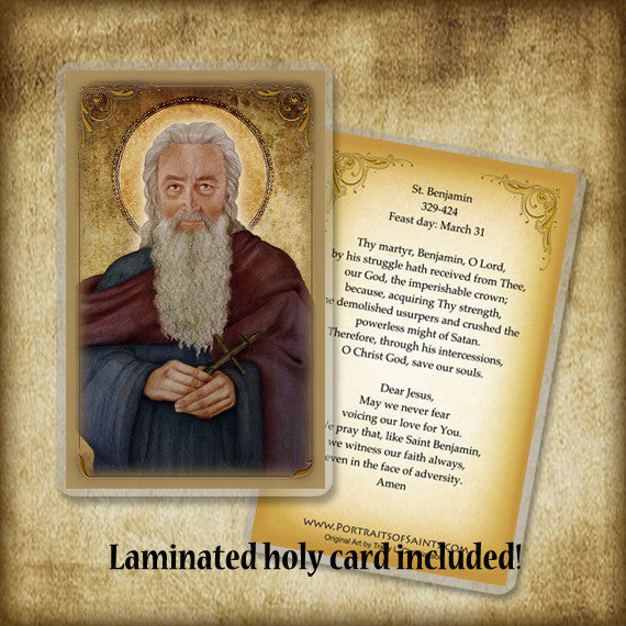 St. Benjamin Plaque & Holy Card Gift Set - Portraits of Saints