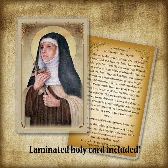 St. Colette Plaque & Holy Card Gift Set - Portraits of Saints