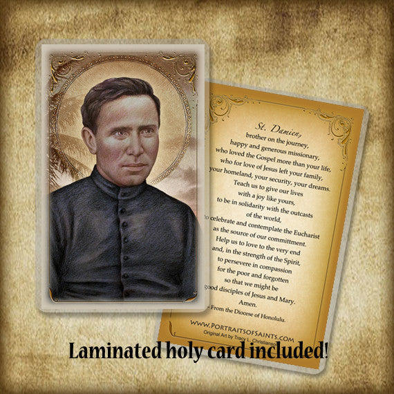 St. Damien of Molokai Plaque & Holy Card Gift Set - Portraits of Saints