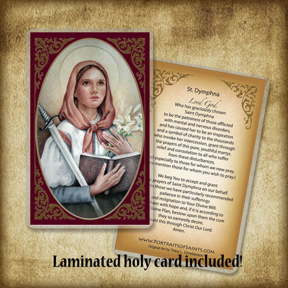 St. Dymphna Plaque & Holy Card Gift Set - Portraits of Saints