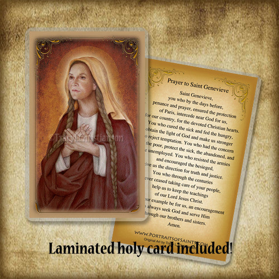St. Genevieve Plaque & Holy Card Gift Set - Portraits of Saints
