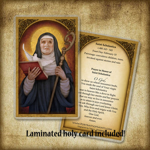 St. Scholastica Plaque & Holy Card Gift Set