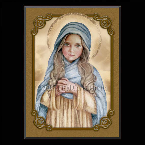 The Child Mary Plaque & Holy Card Gift Set - Portraits of Saints