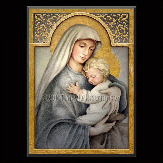 Madonna & Child (C) Plaque & Holy Card Gift Set - Portraits of Saints