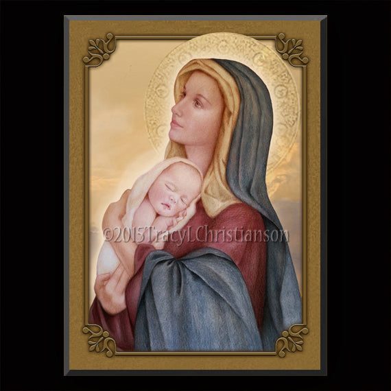 Madonna & Child (E) Plaque & Holy Card Gift Set - Portraits of Saints