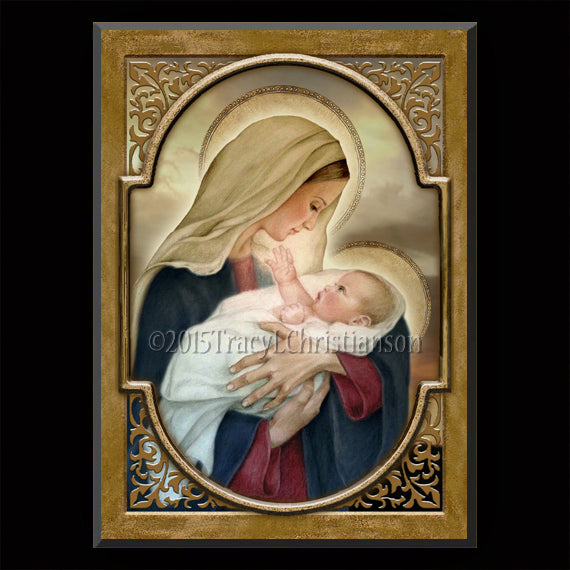 Madonna & Child (F) Plaque & Holy Card Gift Set - Portraits of Saints