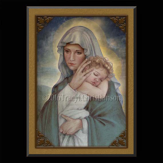 Madonna & Child (J) Plaque & Holy Card Gift Set - Portraits of Saints