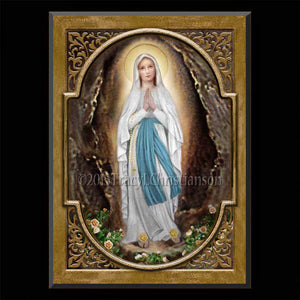 Our Lady of Lourdes Plaque & Holy Card Gift Set