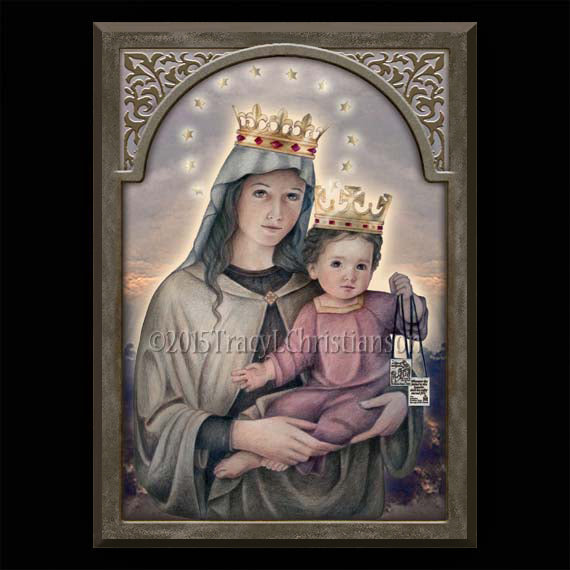 Our Lady of Mount Carmel Plaque & Holy Card Gift Set - Portraits of Saints