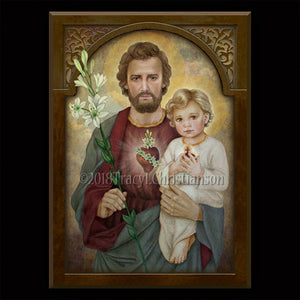 St. Joseph Chaste Heart and Baby Jesus Plaque & Holy Card Gift Set