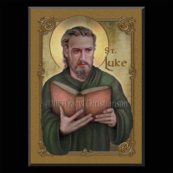St. Luke the Evangelist Plaque & Holy Card Gift Set - Portraits of Saints