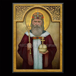 St. Stephen of Hungary Plaque & Holy Card Gift Set