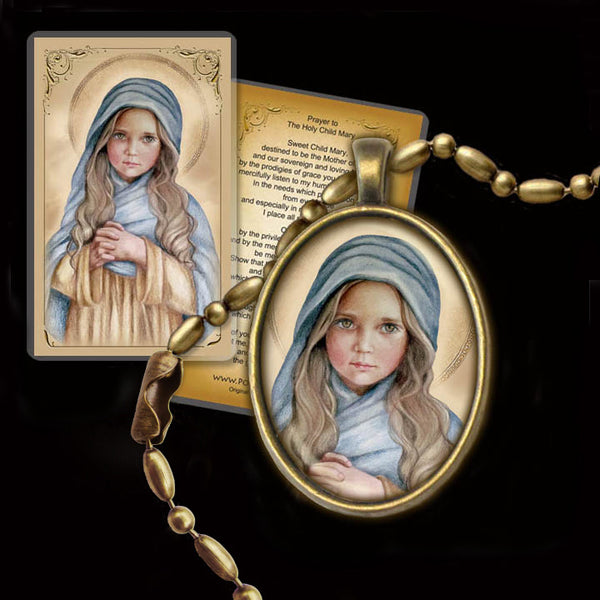 The Child Mary Pendant & Holy Card Gift Set - Portraits of Saints